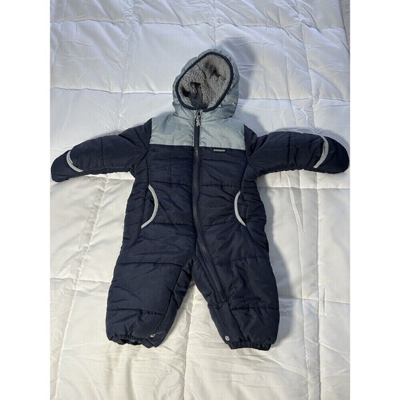 Oshkosh Blue Bunting Snowsuit Full Body 12M Month Sherpa Hood - Picture 1 of 8